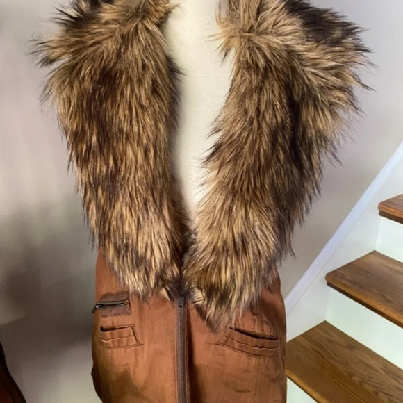 Anthropologie Hei Hei Brown Cargo Fur Collar Vest XS - Picture 6 of 8